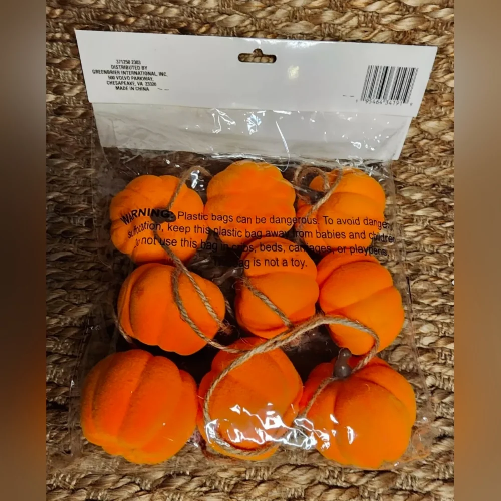 Flocked Pumpkin Fall Garland 6 ft. Thanksgiving Decoration